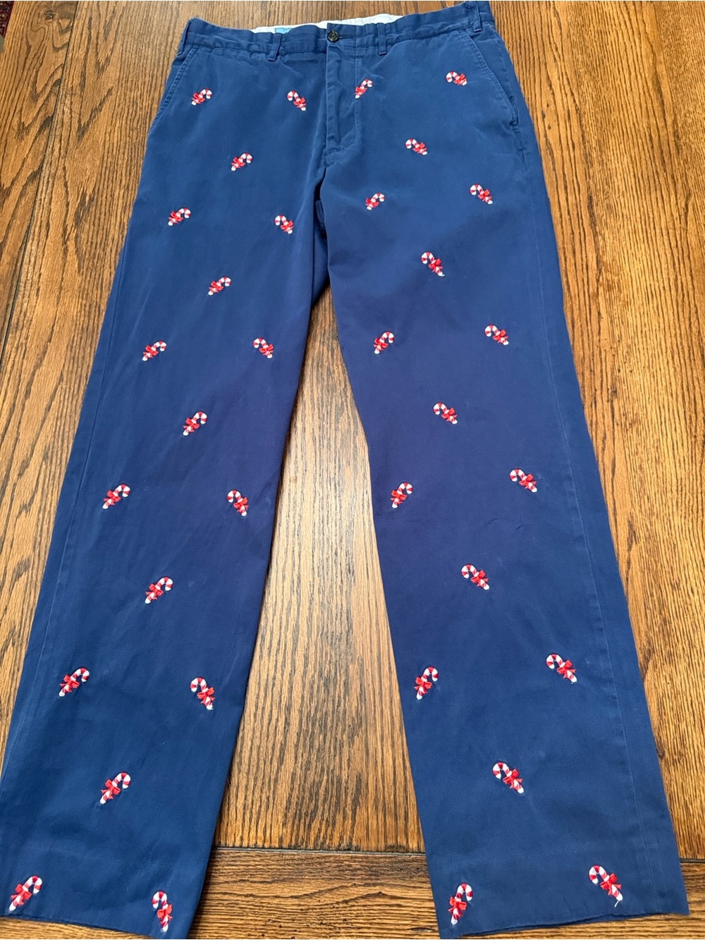 Castaway Candy Cane Embroidered Chino Pants Navy Cotton 34 Holiday Preppy